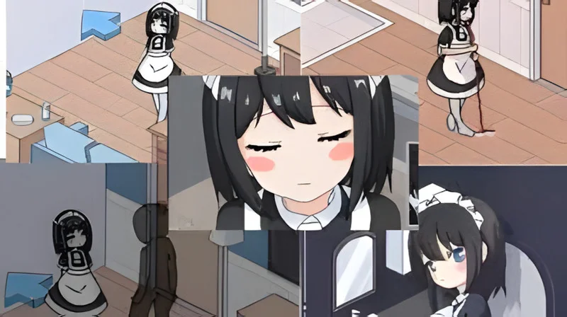 Siluet pembantu rumah berdiri di hadapan tingkap kota