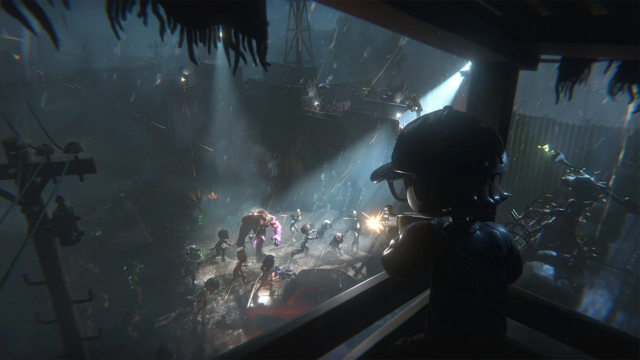 ฐานที่ถูกสร้างล้อมรอบด้วยกำแพงและไฟส่องสว่างในยามคืน