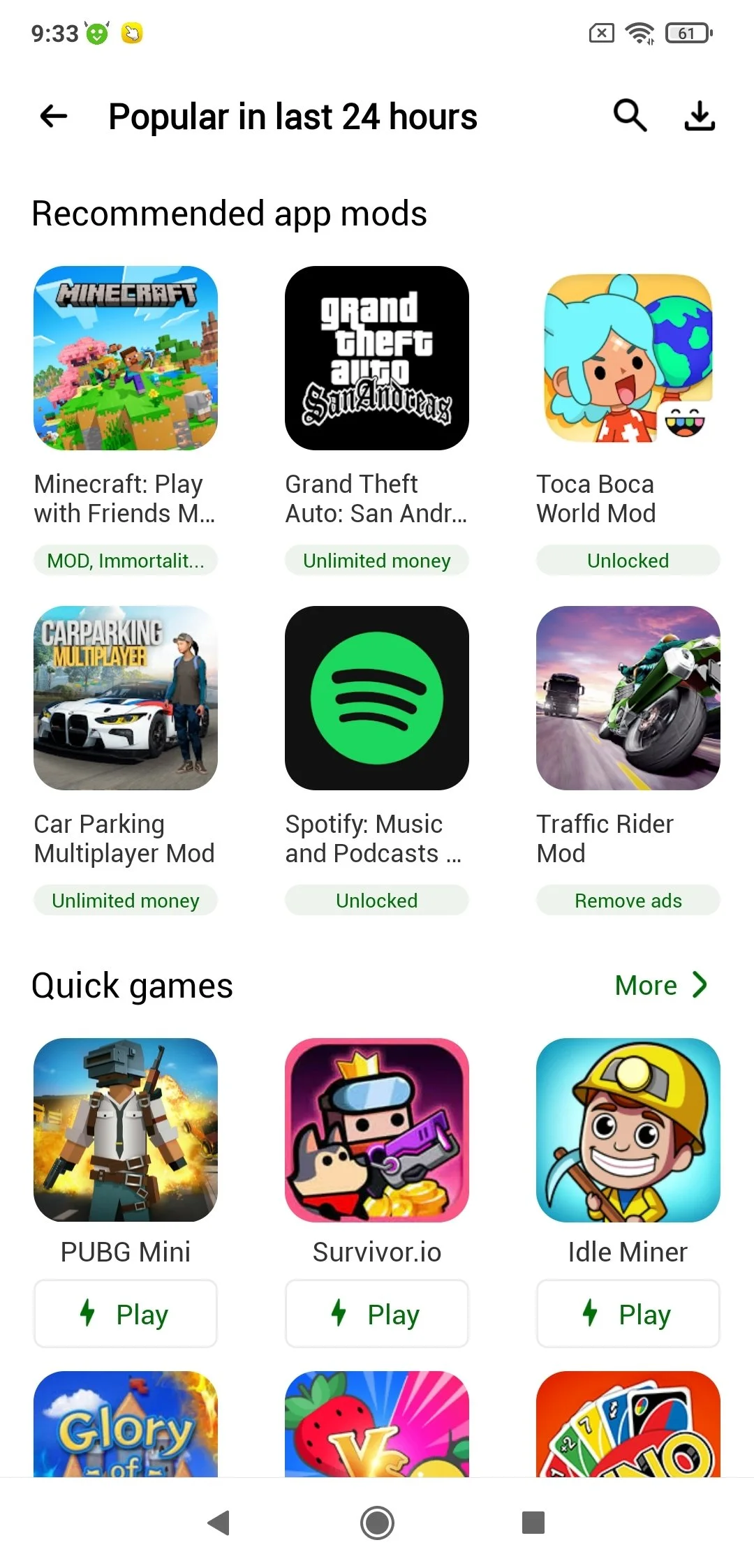 Početni zaslon aplikacije HappyMod