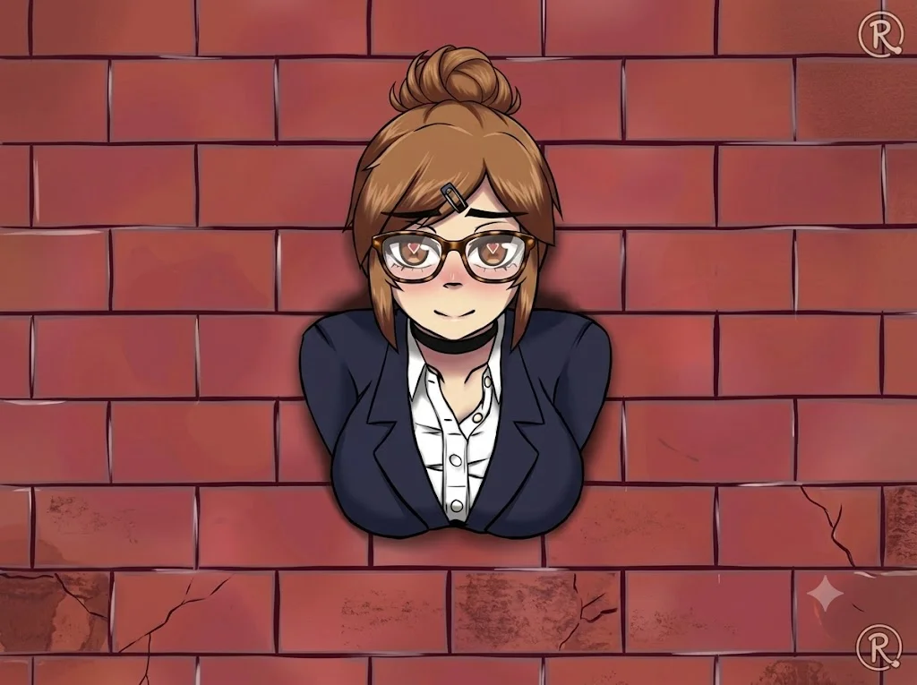 Ilustrasi watak utama Another Girl di hadapan dinding bata merah
