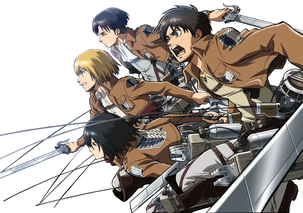 Banner Attack on Titan di hadapan tembok